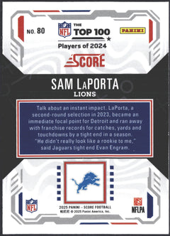 2025 Panini Score Sam LaPorta Top 100 NFL Players #80-2