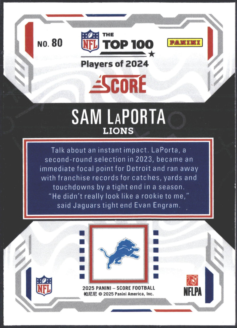 2025 Panini Score Sam LaPorta Top 100 NFL Players #80-2