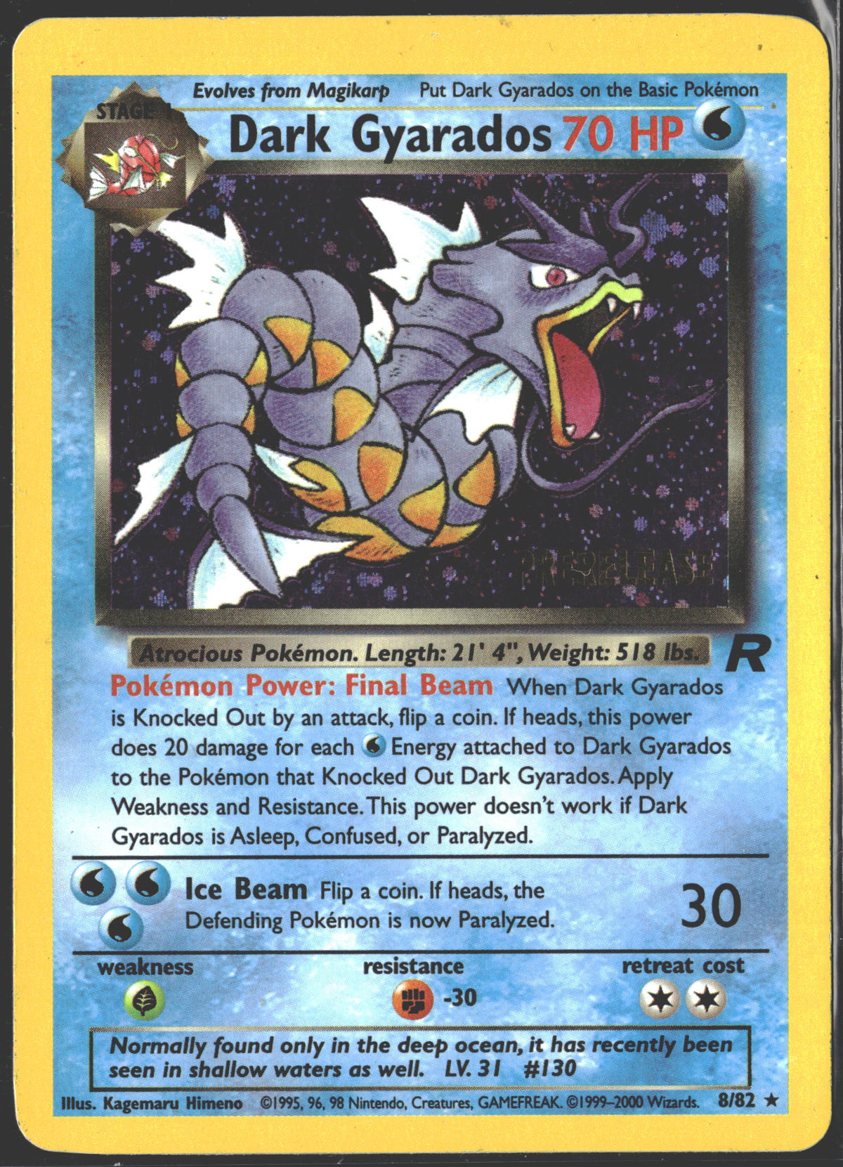 2000 Dark Gyarados Team Rocket Prerelease Holo 8/82