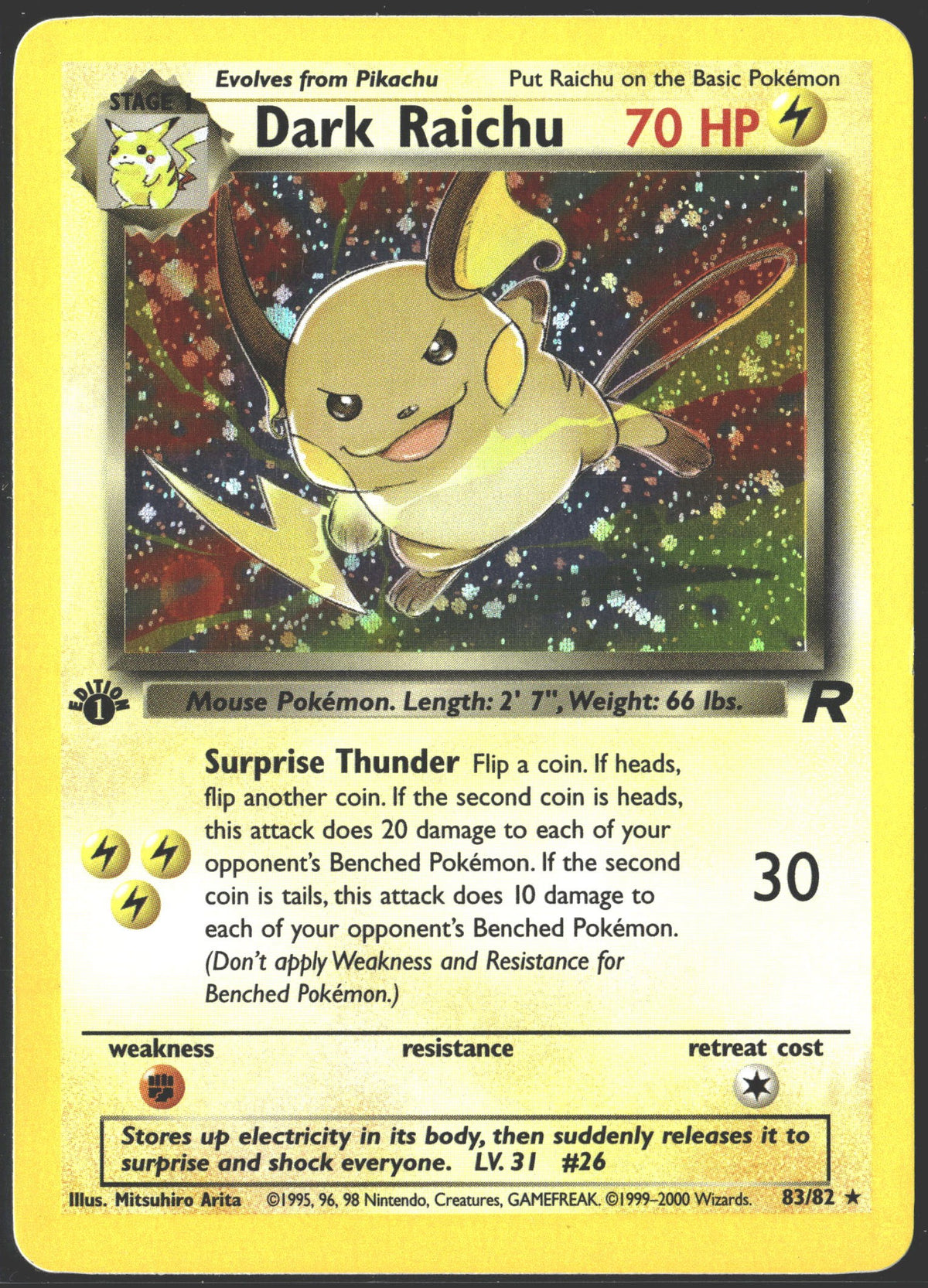 2000 Dark Raichu 1st Edition Holo Team Rocket 83/82-1