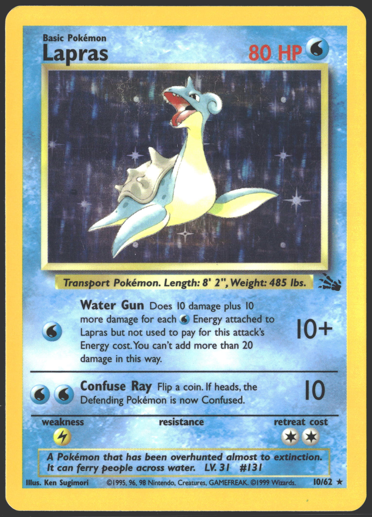 1999 Lapras Holo Fossil 10/62