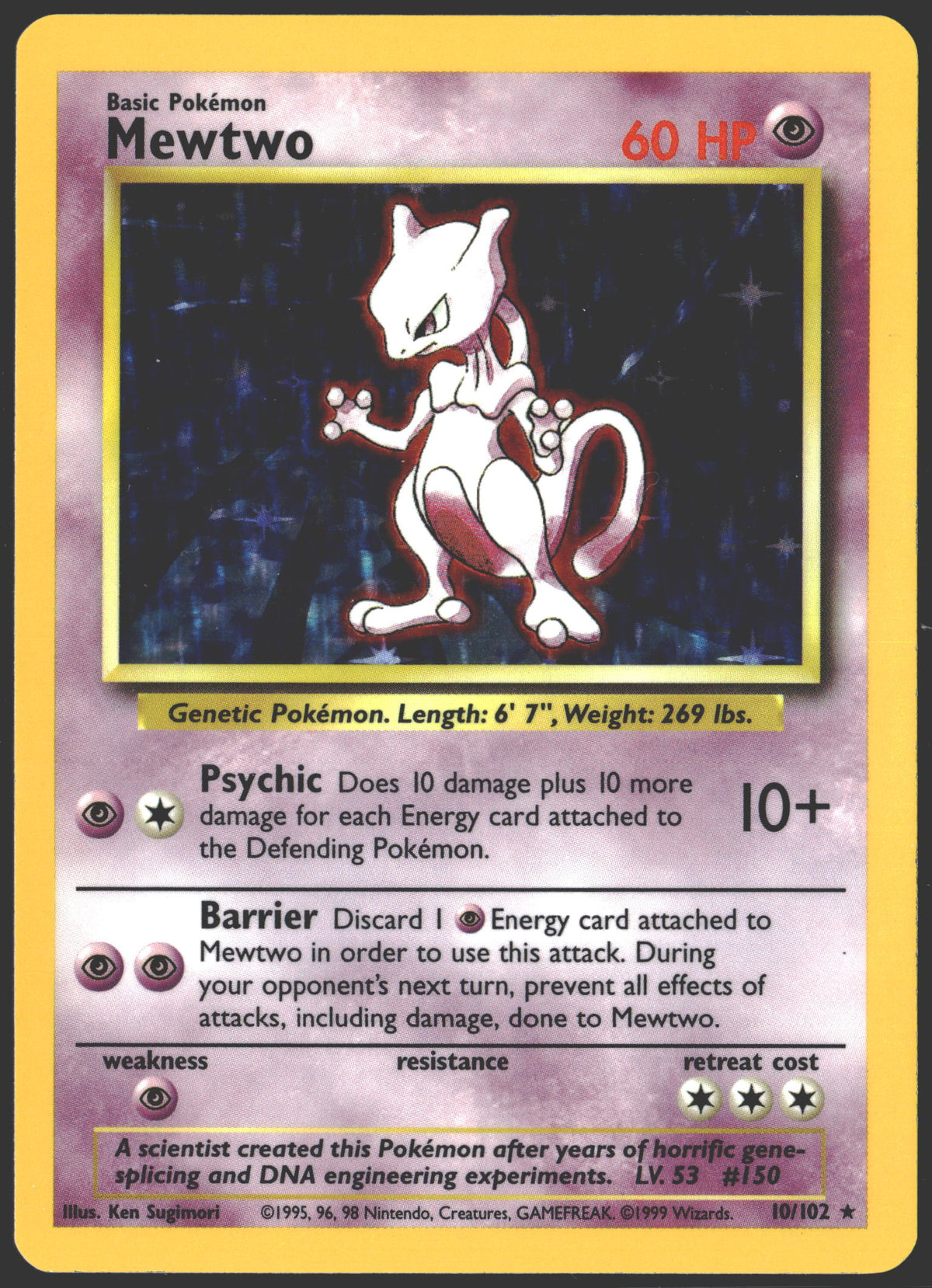 1999 Mewtwo Holo Base Set Unlimited 10/102