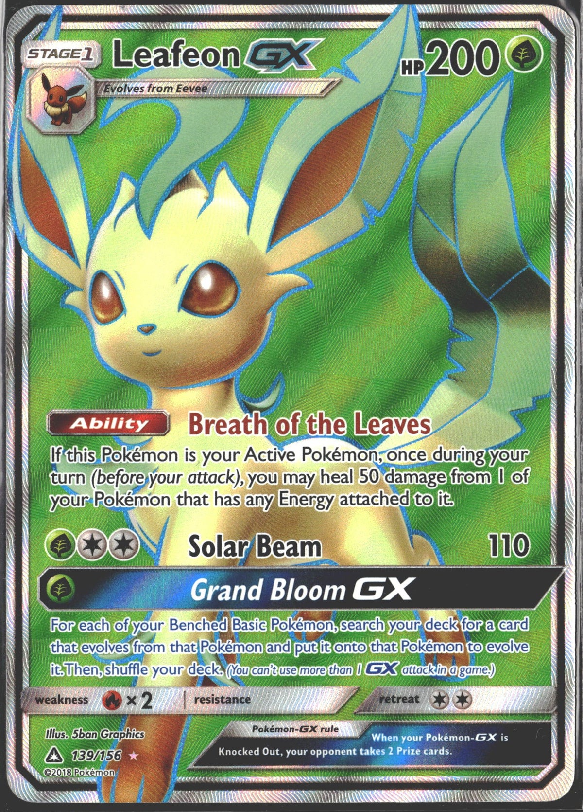 2018 Leafeon GX Full Art Ultra Prism 139/156