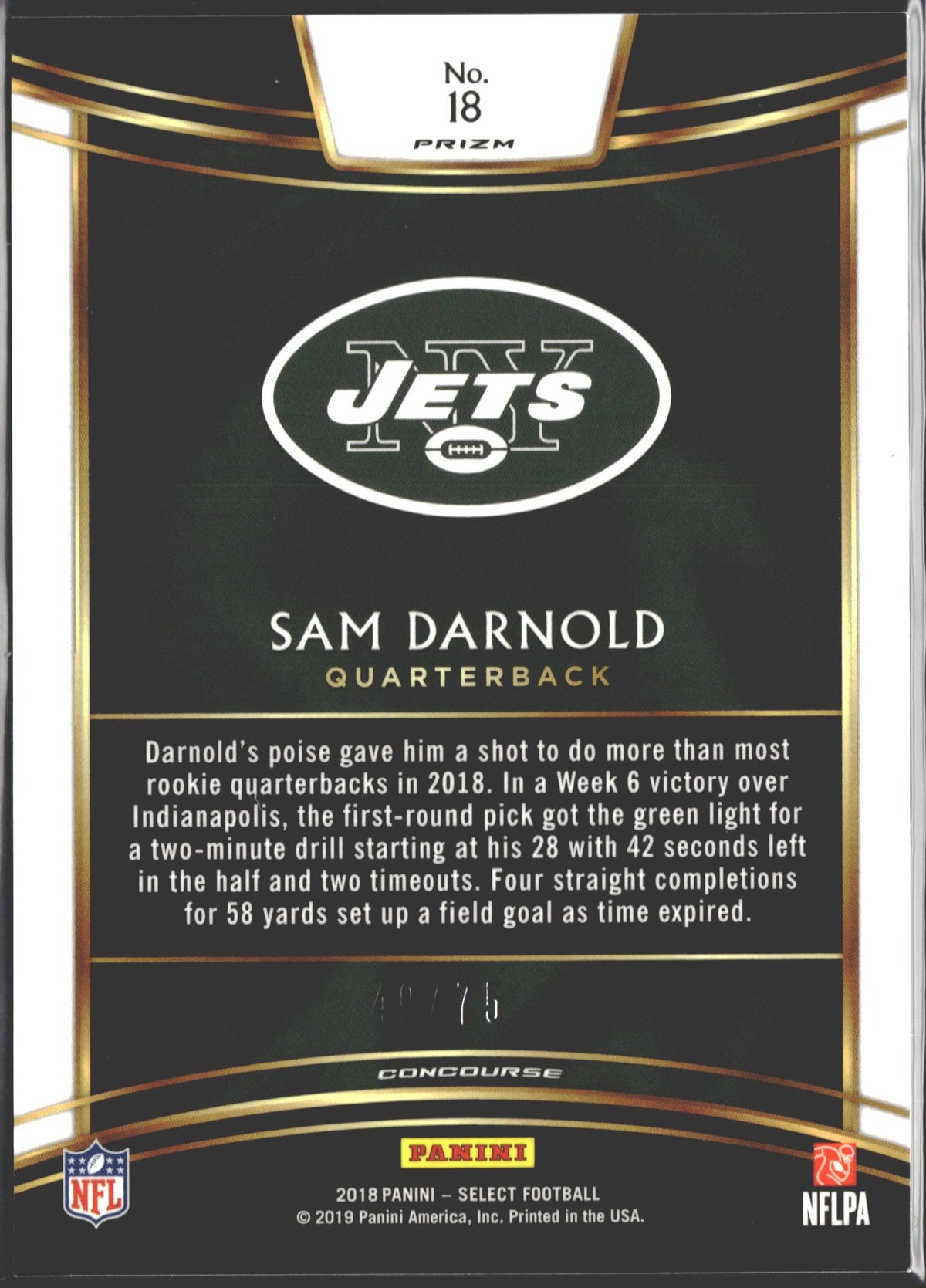 2018 Select Sam Darnold White /75 #18