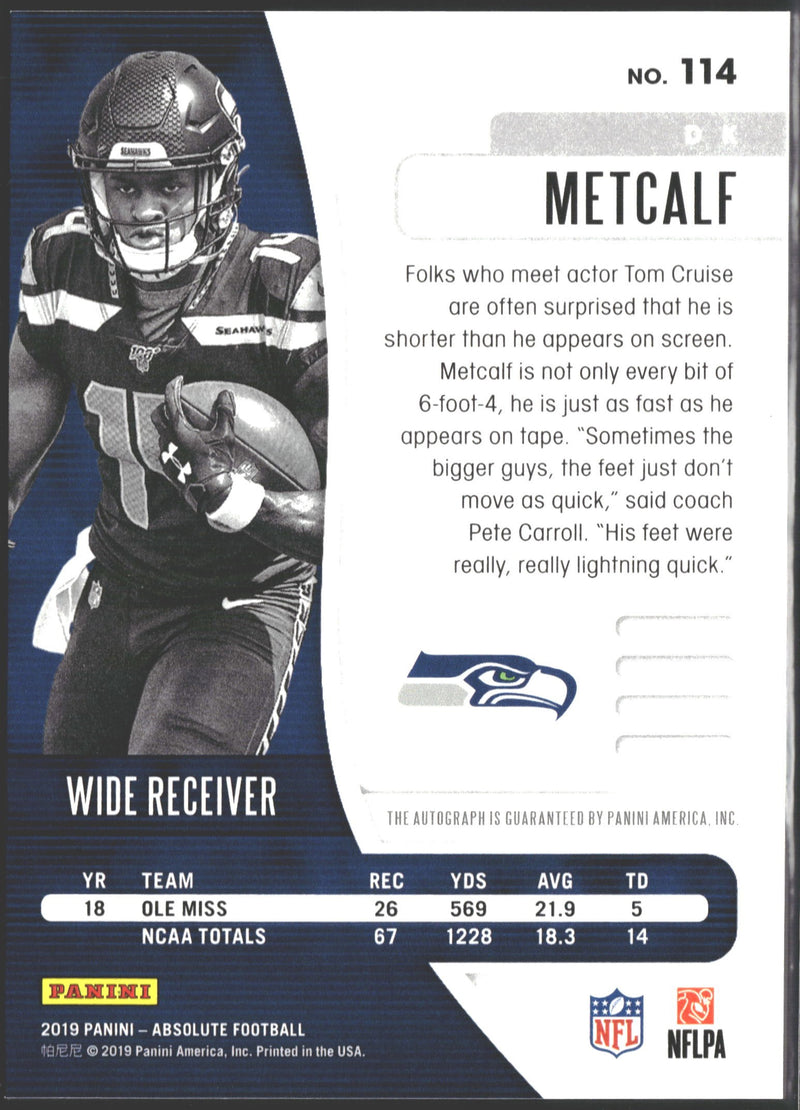 2019 Absolute Rookie DK Metcalf Auto #114 Blue Diamonds /20-2