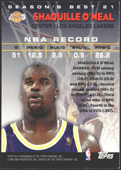1997 Topps Season's Best Shaquille O'Neal Key Master #21-2