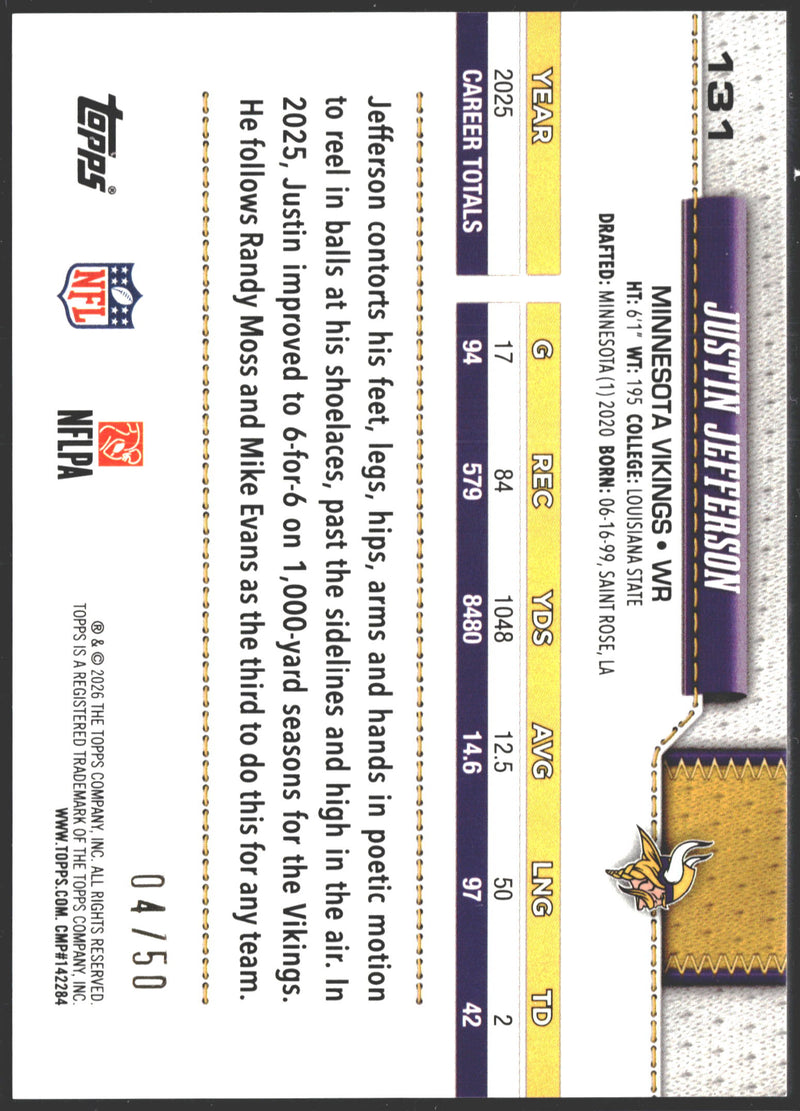 2026 Topps Flagship Justin Jefferson Gold Sand Glitter /50 131-2