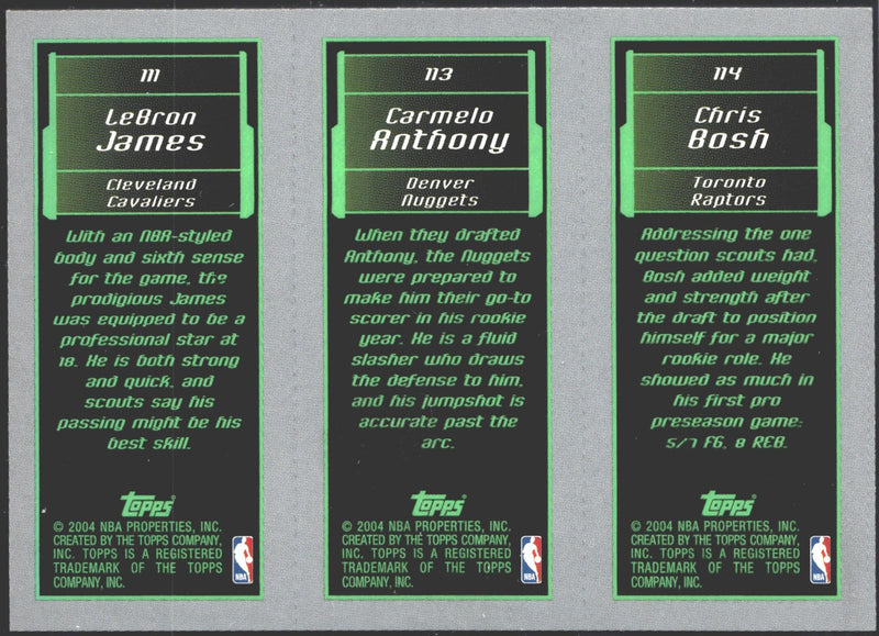 2003-04 Topps Rookie Matrix LeBron James #111 Carmelo Anthony #113 Chris Bosh #114-2