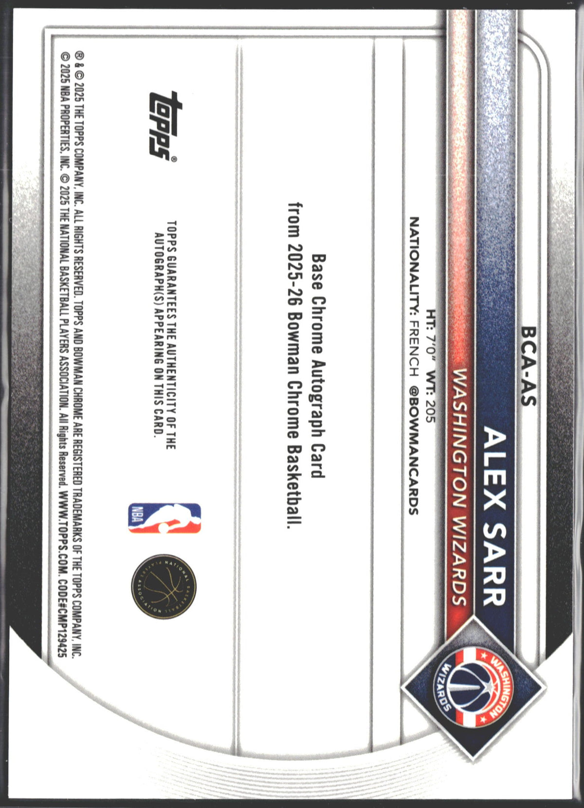 2025-26 Topps Bowman Chrome Alex Sarr Mojo Blue Refractor /150 #BCA-AS