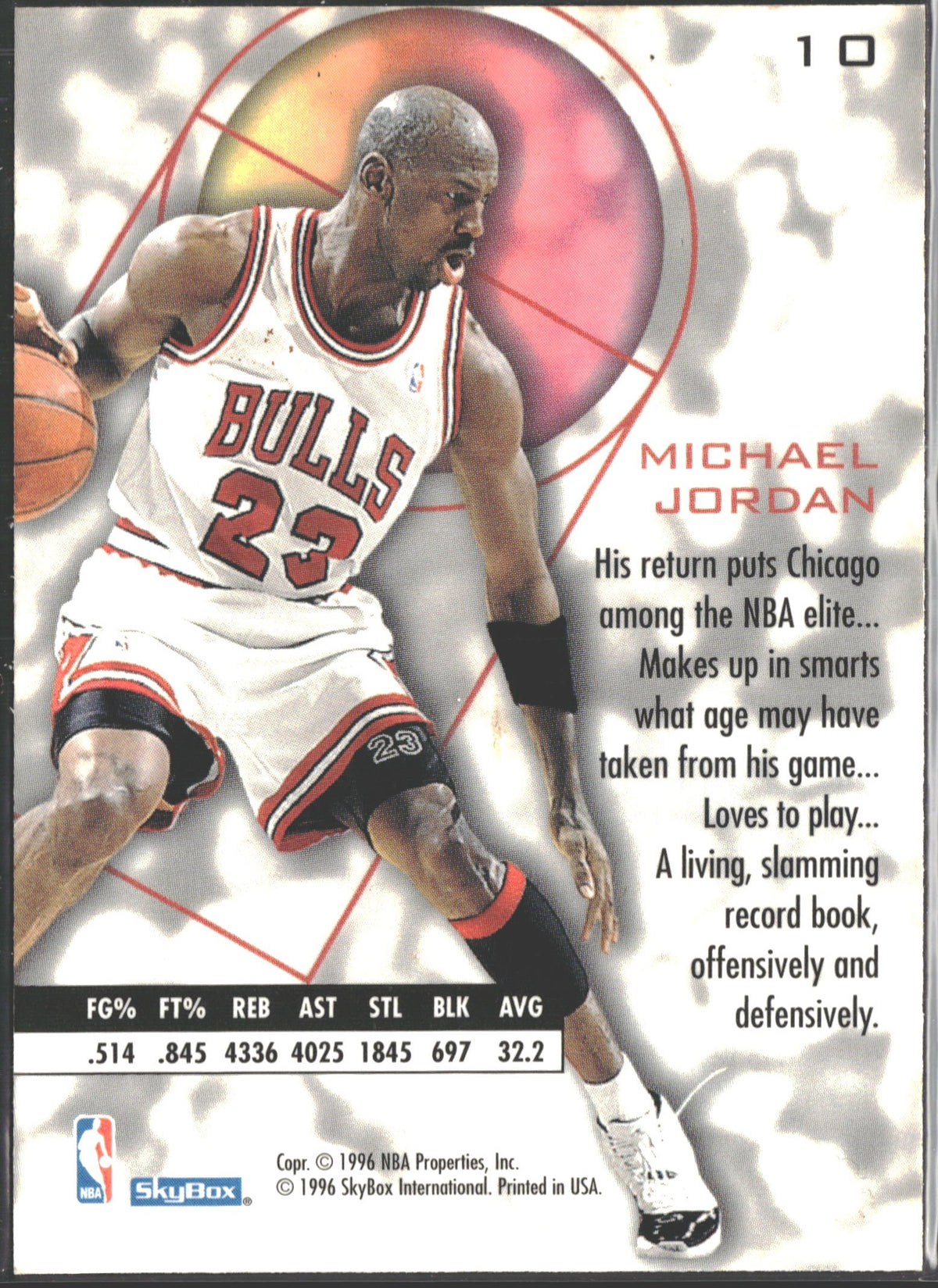 1996 Skybox E-XL Micheal Jordan #10