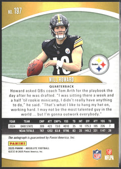 2025 Panini Absolute Rookies Will Howard Gold Star Auto /50 #197-2