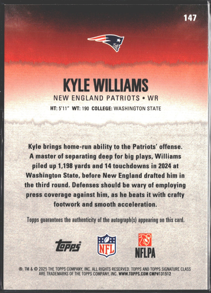 2025 Topps Certified Kyle Williams Orange Auto /50 #147-2