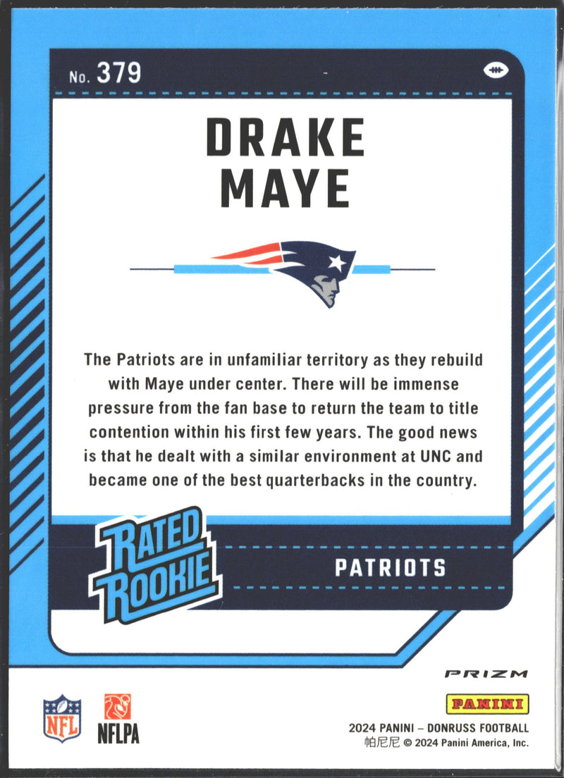 2024 Panini Donruss Rated Rookie Drake Maye Pink Preview #379-2