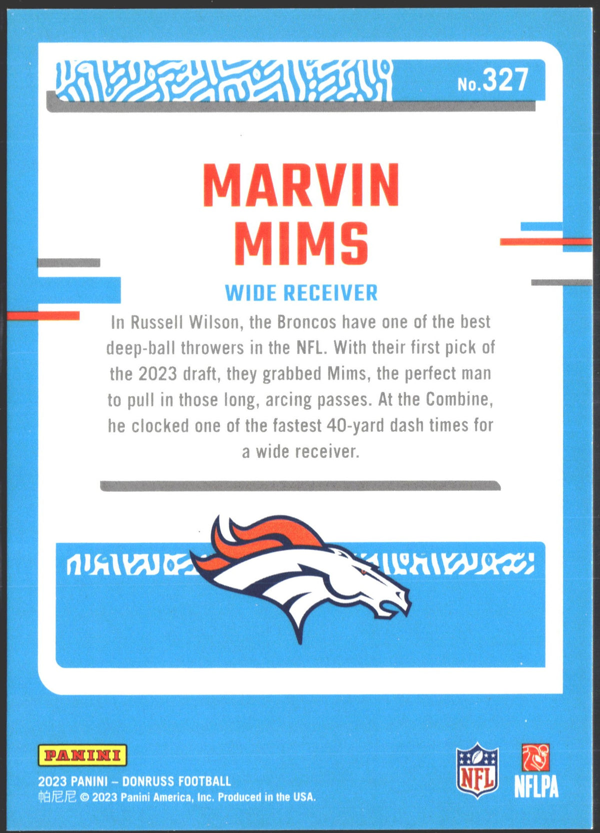 2023 Panini Donruss Rated Rookie Marvin Mims Press Proof Gold /50 #327