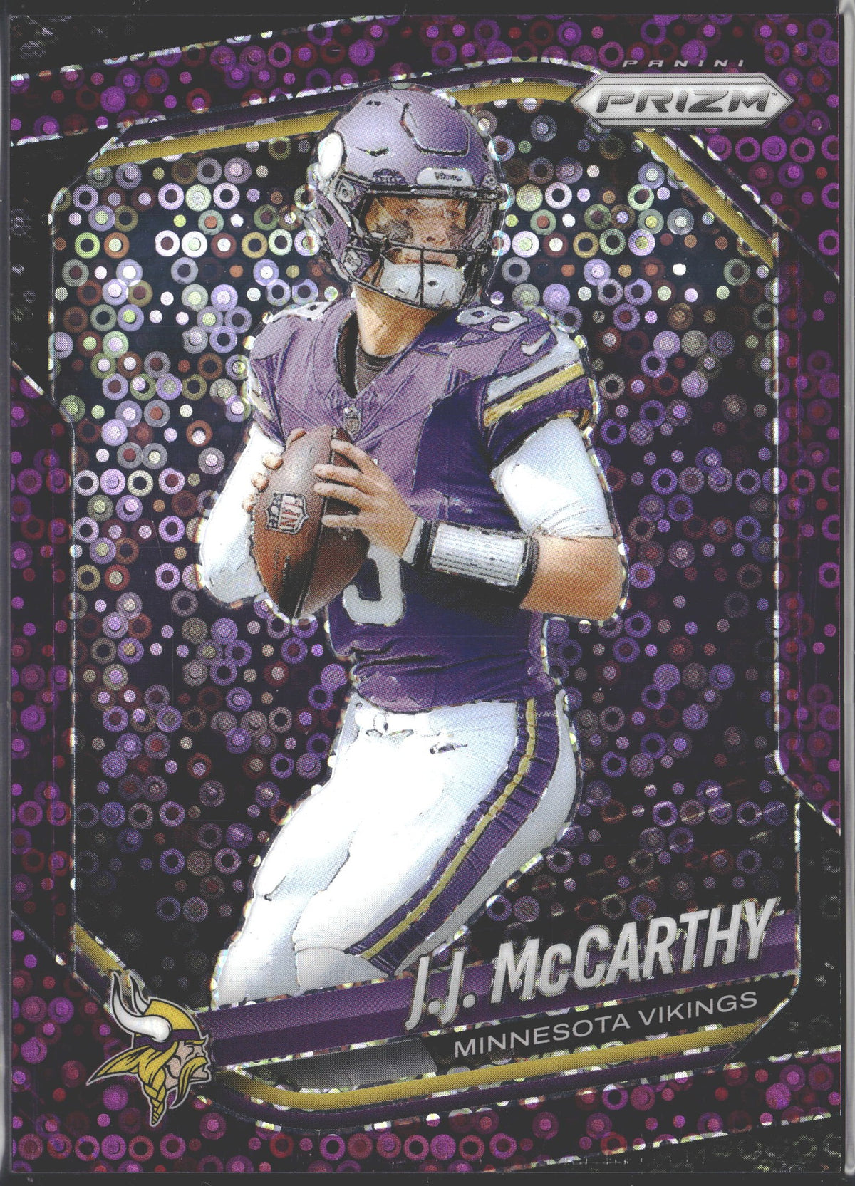 2025 Panini Prizm J.J. McCarthy Purple No Huddle Prizm /75 #279-1
