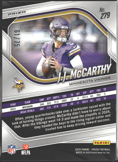 2025 Panini Prizm J.J. McCarthy Purple No Huddle Prizm /75 #279-2