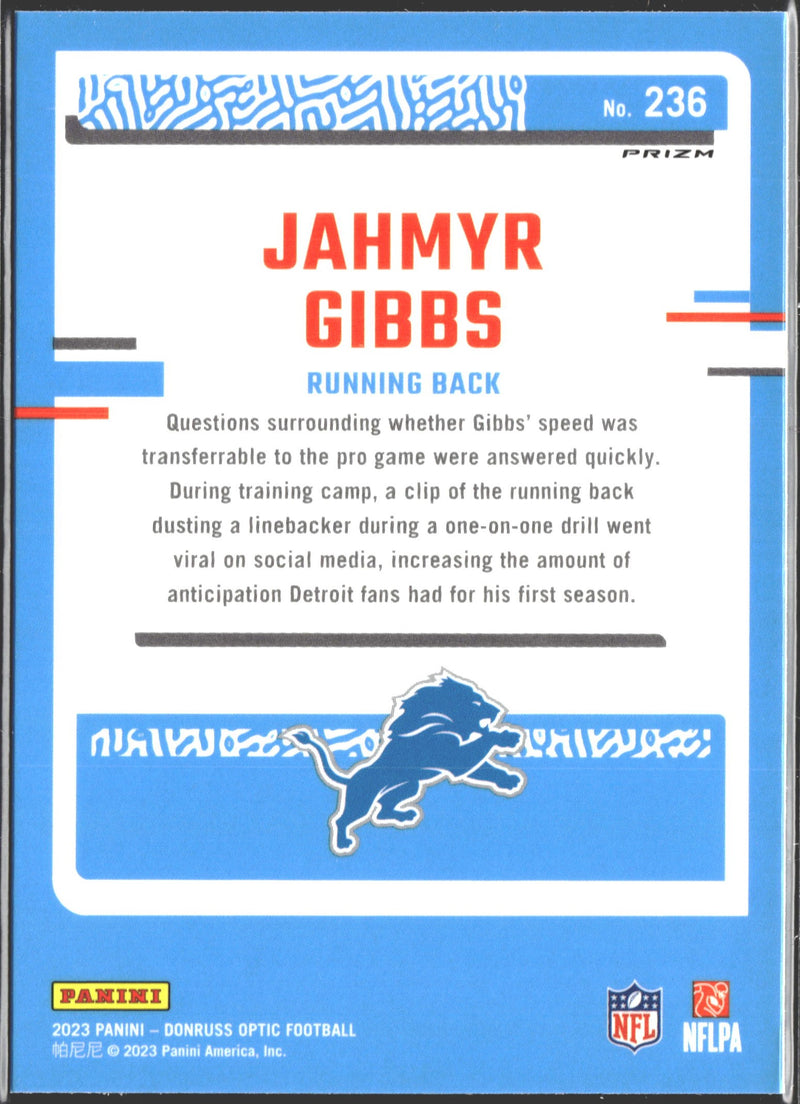 2023 Panini Donruss Optic Rated Rookie Jahmyr Gibbs Holo Prizm #236-2