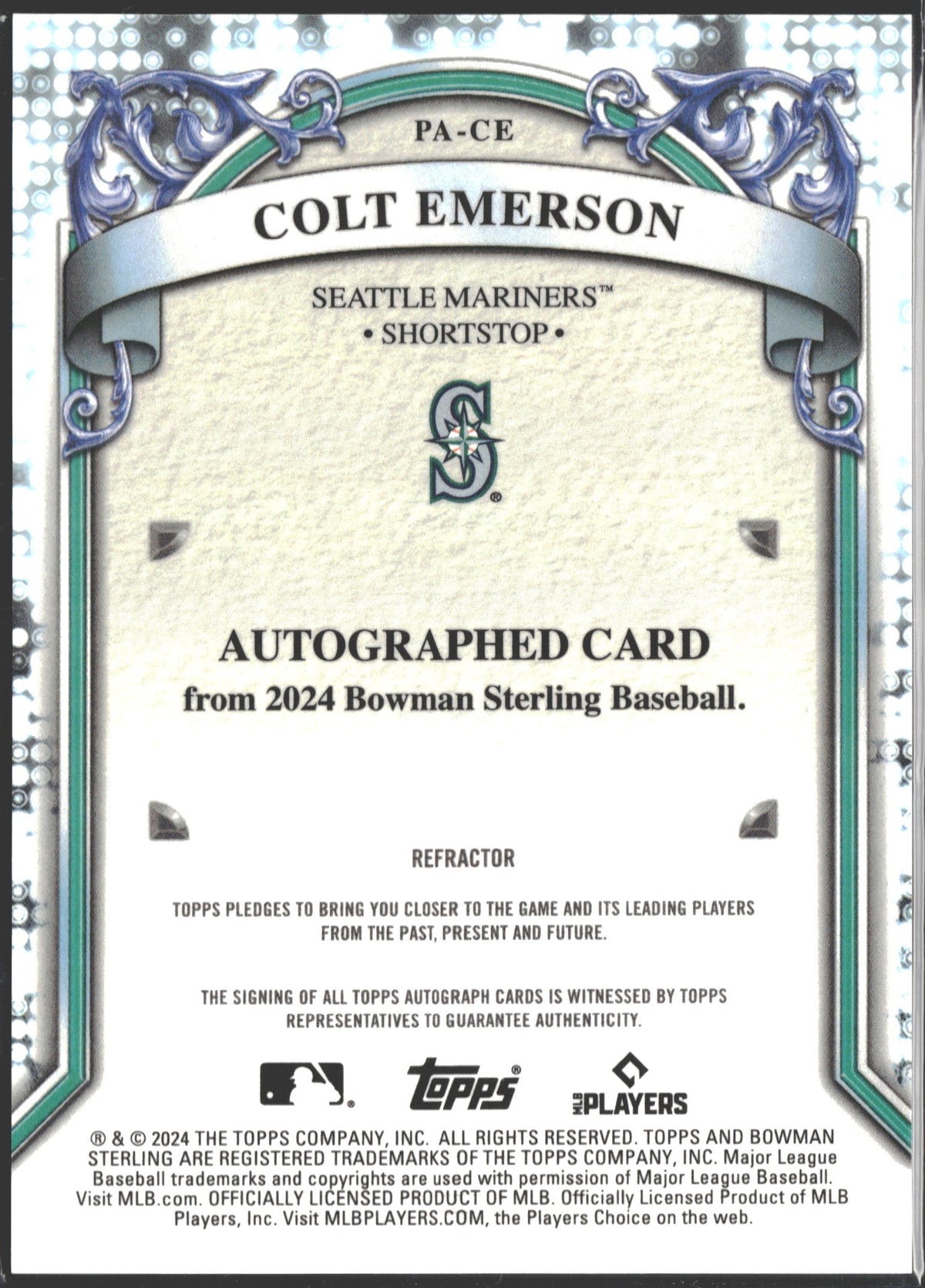 2024 Bowman Sterling Prospect Colt Emerson Auto Refractor /150 #PA-CE-2