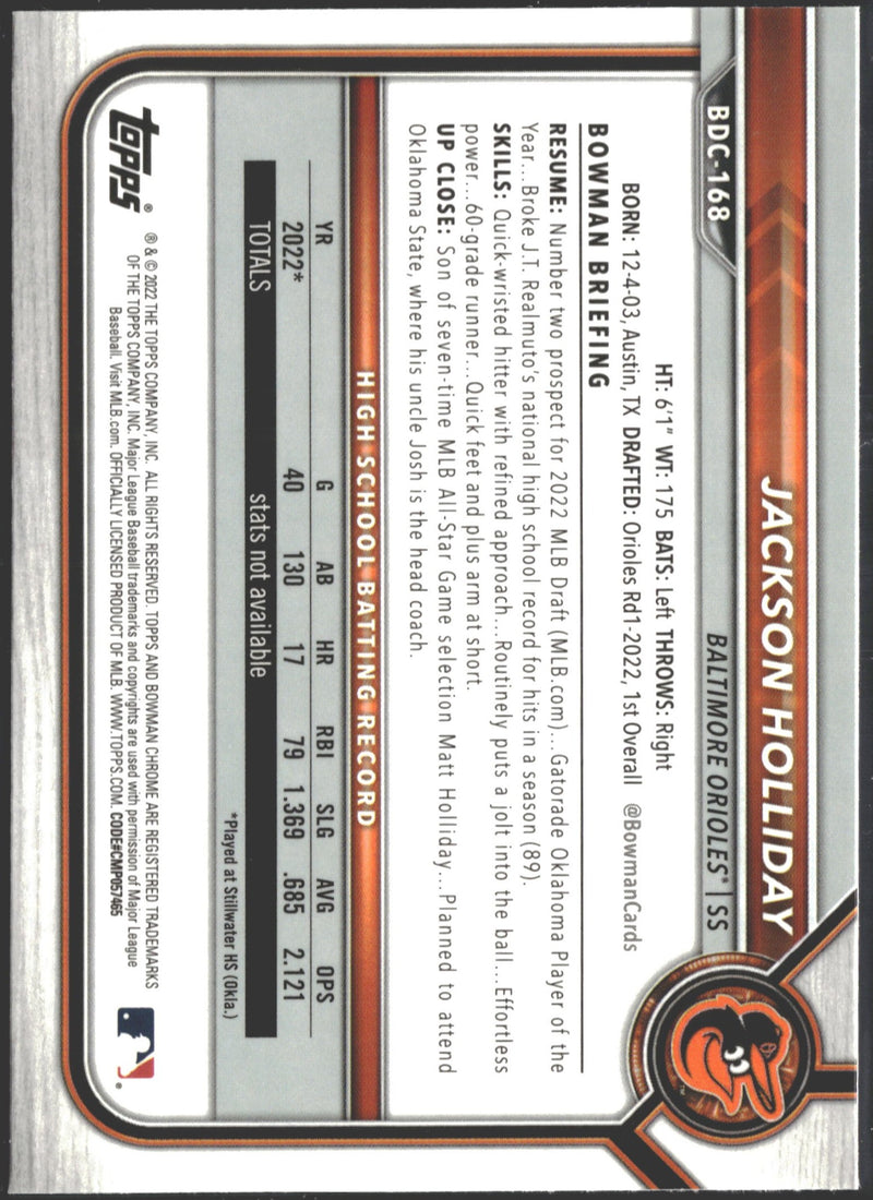 2022 Bowman Chrome Draft Jackson Holliday Sapphire Edition #BDC-168-2