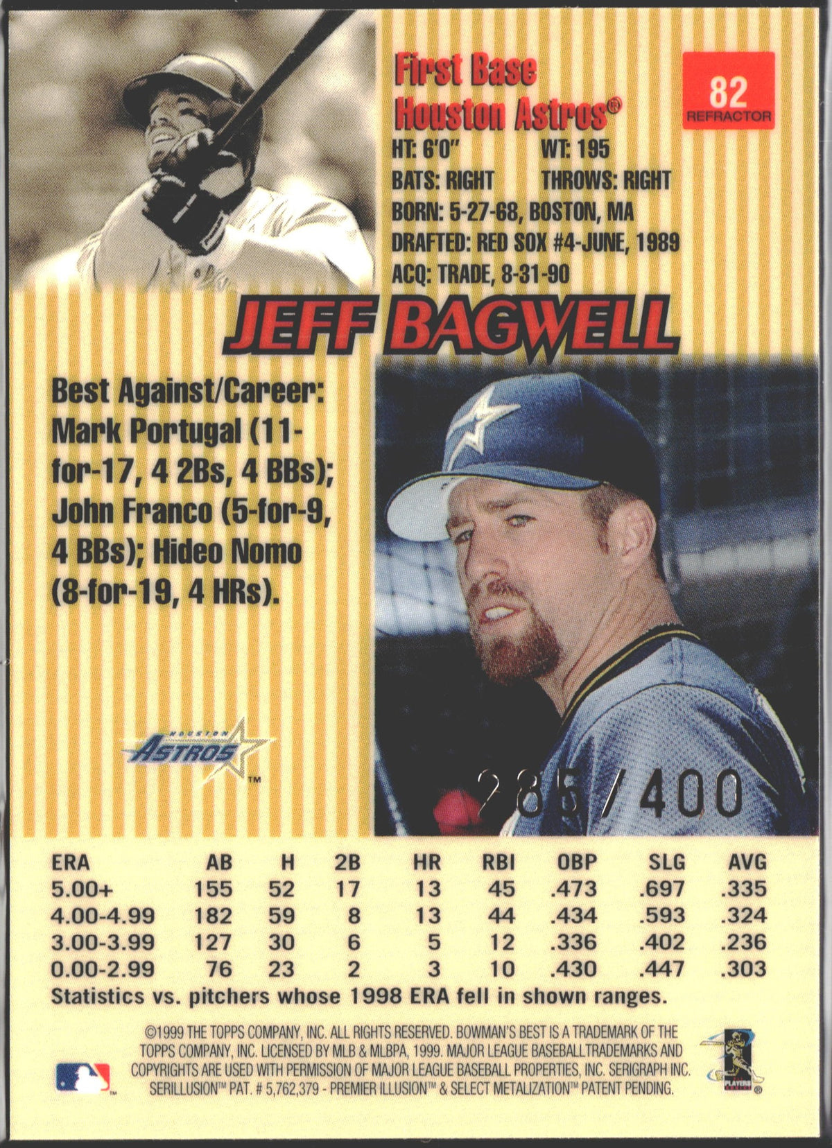 1999 Bowman's Best Jeff Bagwell Refractor /400 #82
