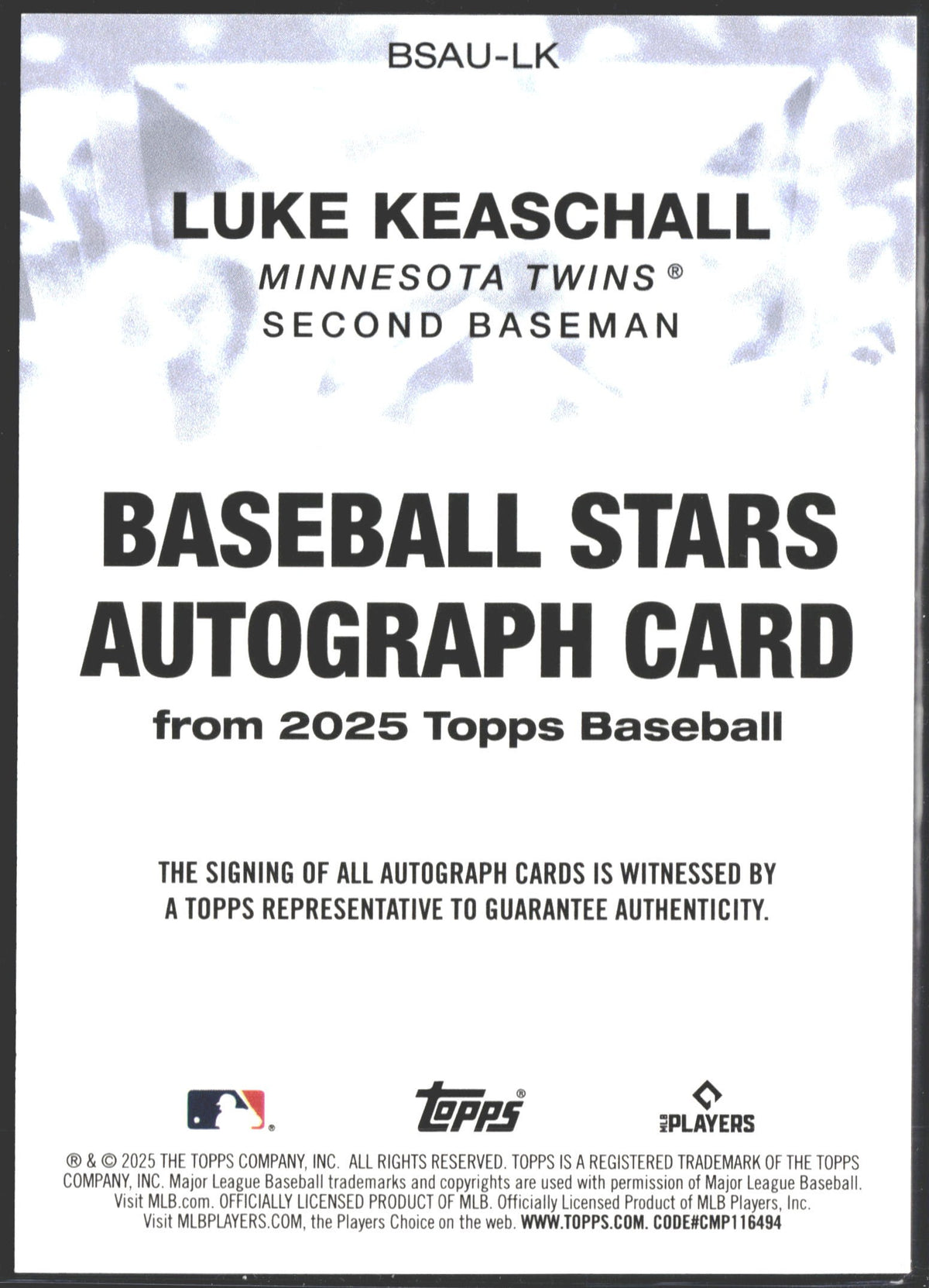 2025 Topps Update Series Baseball Stars Luke Keaschall Auto #BSAU-LK