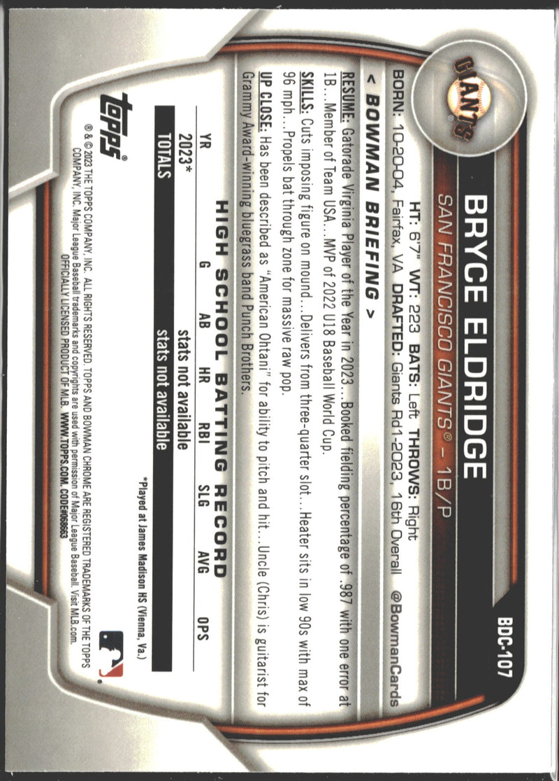 2023 Bowman Draft Chrome Bryce Eldridge Purple Refractor /250 #BDC-107-2