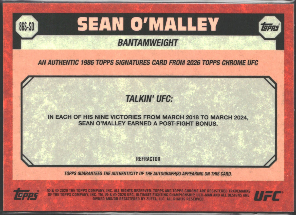 Topps 2026 Chrome UFC 1986 Topps Signatures Sean O'Malley Auto #86S-SO