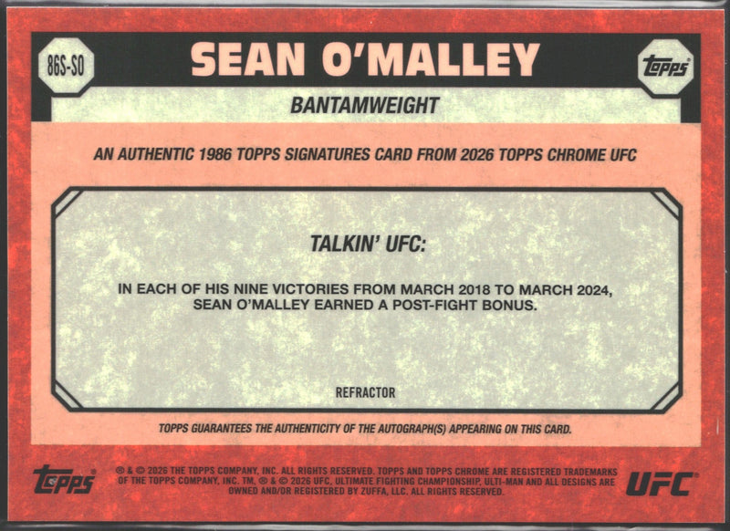 Topps 2026 Chrome UFC 1986 Topps Signatures Sean O'Malley Auto #86S-SO-2