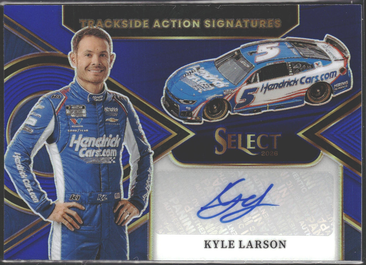 2026 Panini Select Kyle Larson Trackside Action Auto Blue Prizms #TAS-KLN #/99