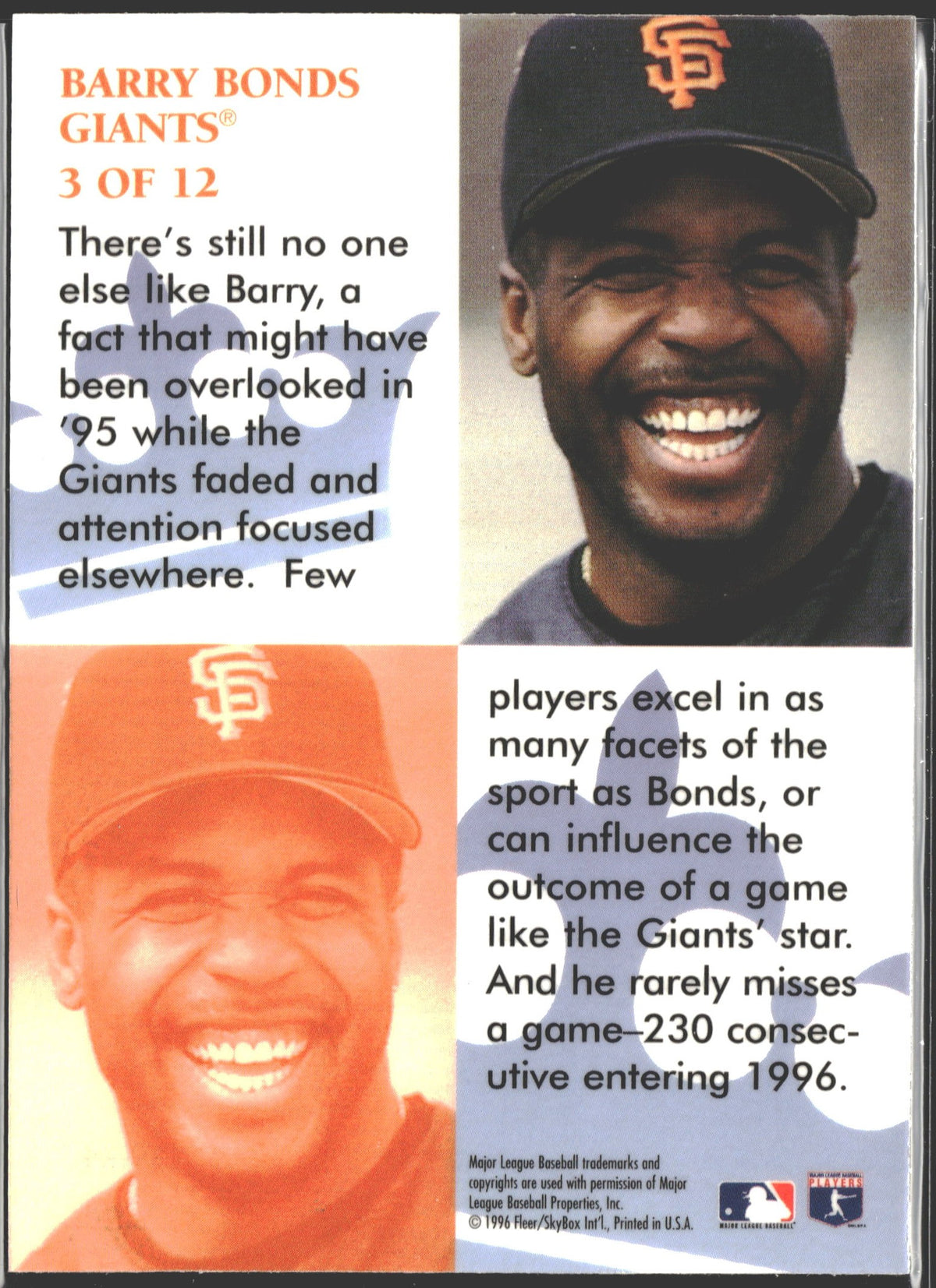 1996 Flair Diamond Cuts Barry Bonds #3