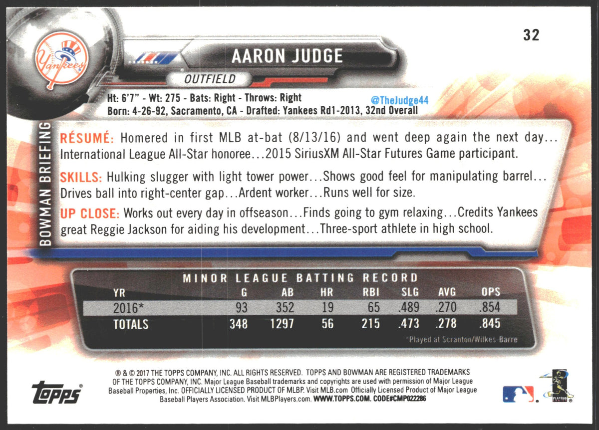 2017 Bowman Aaron Judge #32-2