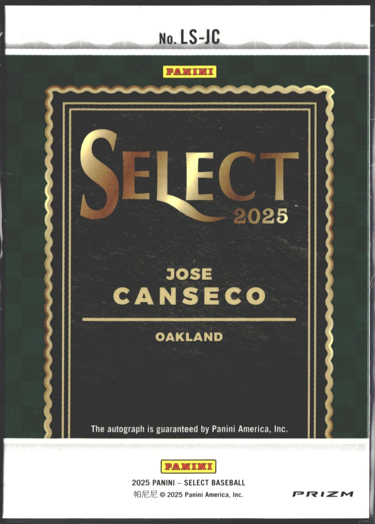 2025 Panini Select Legendary Signatures Jose Canseco Auto Blue Pulsar Prizm #LS-JC-2