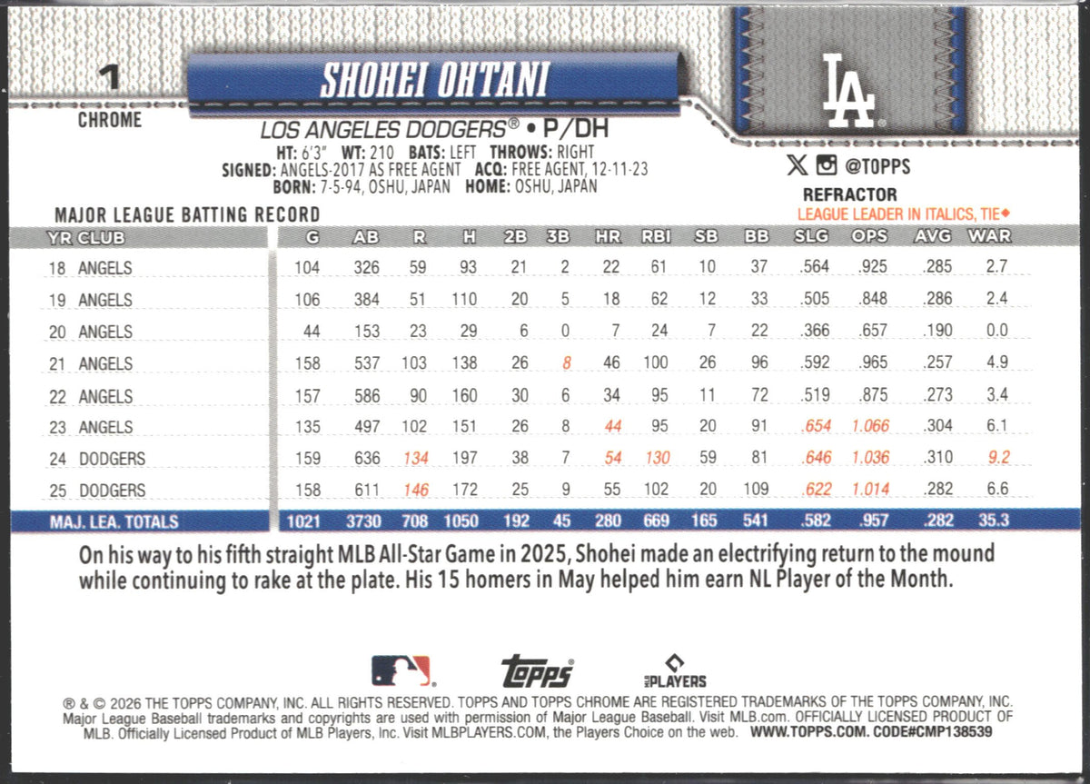 2026 Topps Chrome Shohei Ohtani Refractor #200