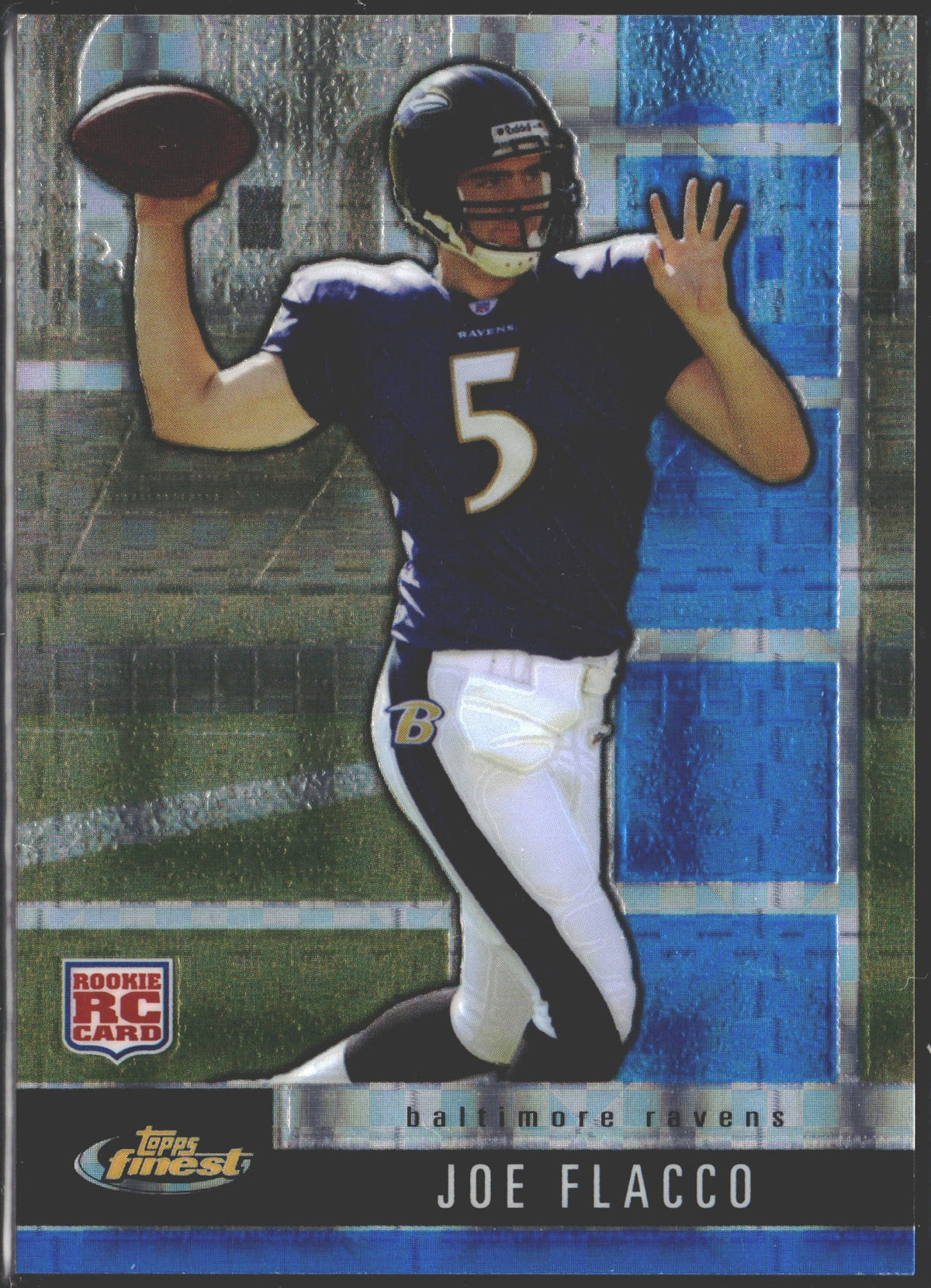 2008 Topps Finest Rookie Refractors Joe Flacco Blue Refractor X-Fractor /50 #105