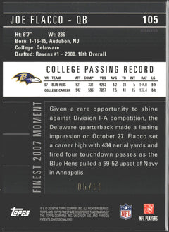 2008 Topps Finest Rookie Refractors Joe Flacco Blue Refractor X-Fractor /50 #105-2