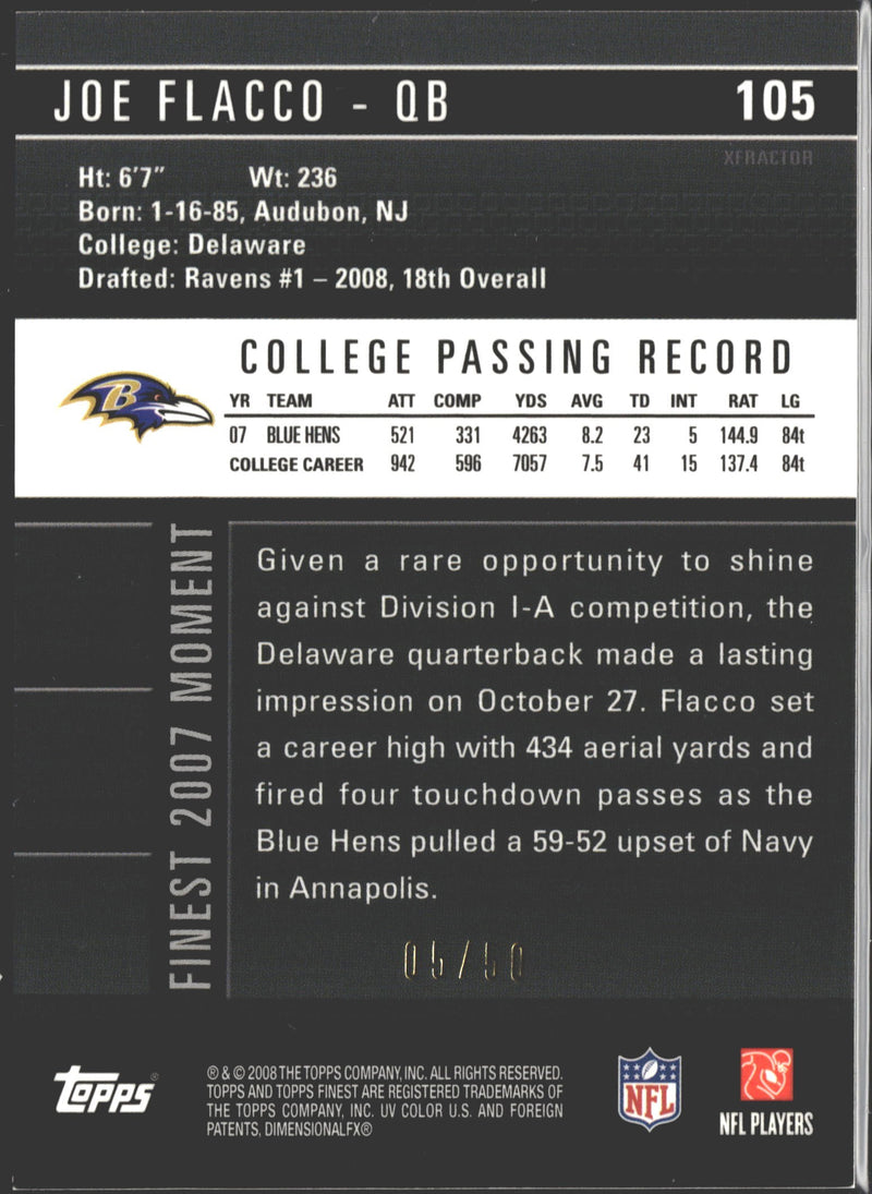 2008 Topps Finest Rookie Refractors Joe Flacco Blue Refractor X-Fractor /50 #105-2