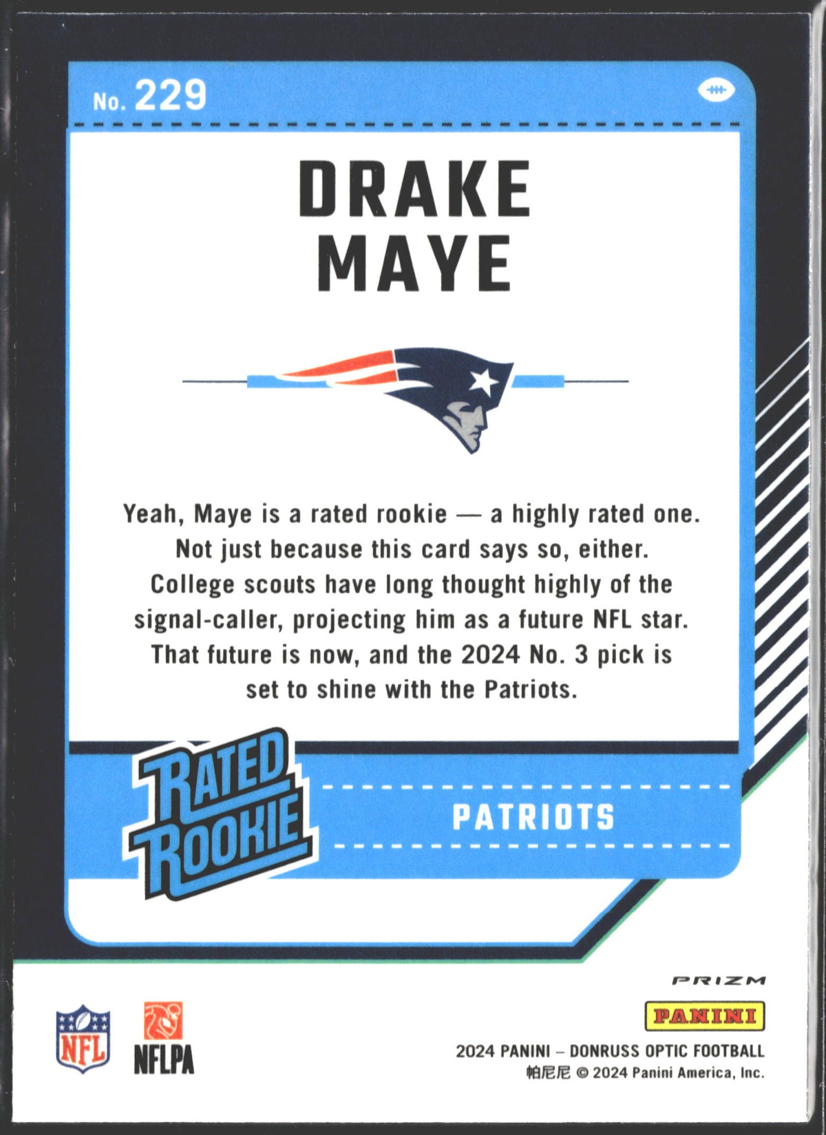 2024 Panini Donruss Optic Rated Rookie Drake Maye Holo Prizm #229-2