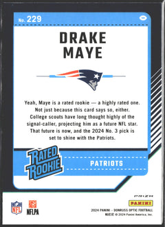 2024 Panini Donruss Optic Rated Rookie Drake Maye Holo Prizm #229-2