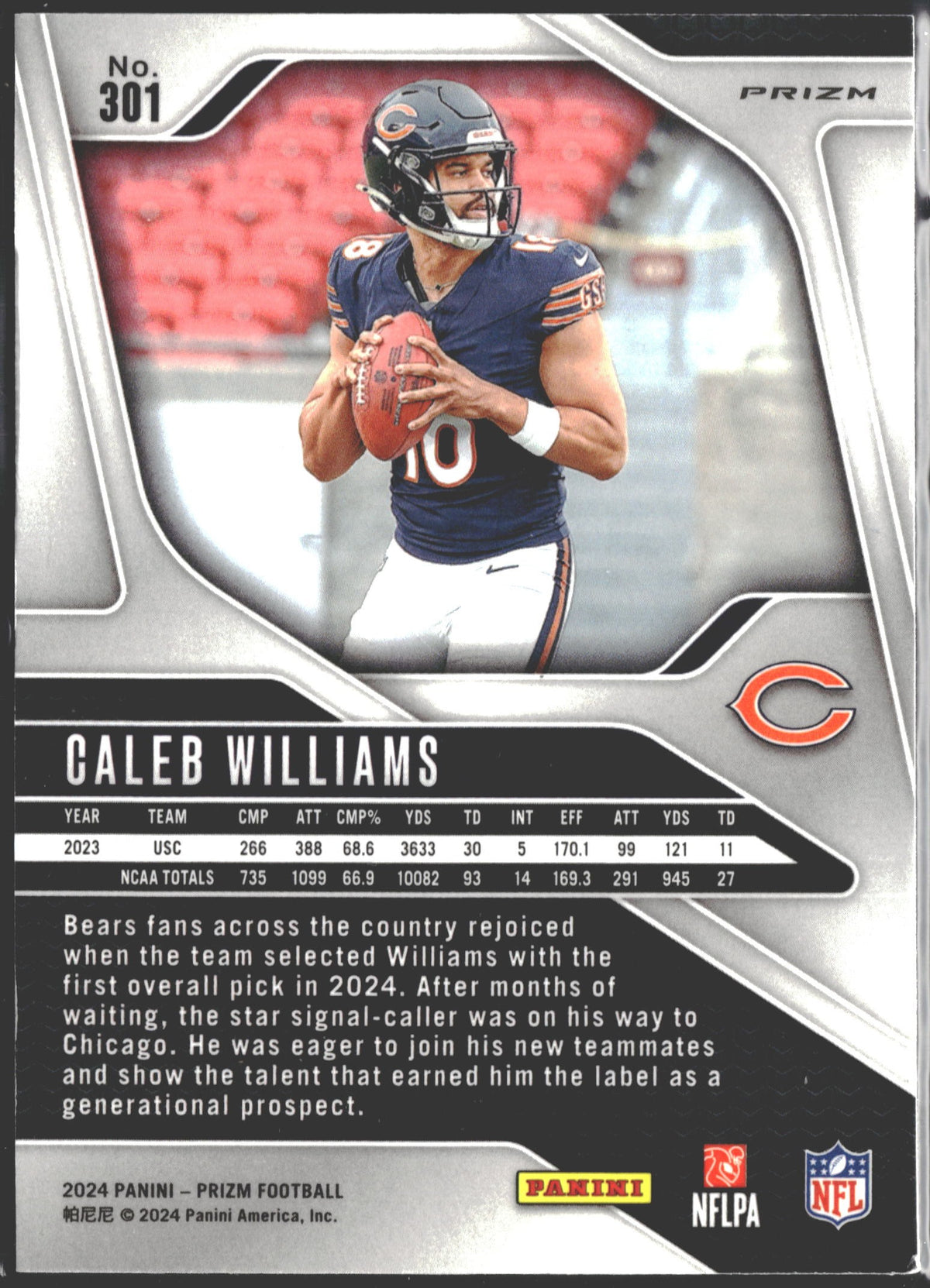 2024 PRIZM Caleb Williams Red White Blue #301￼-2