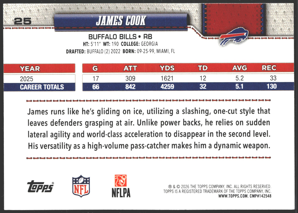 2026 Topps Football James Cook #25 True Photo Variation SSP Bills
