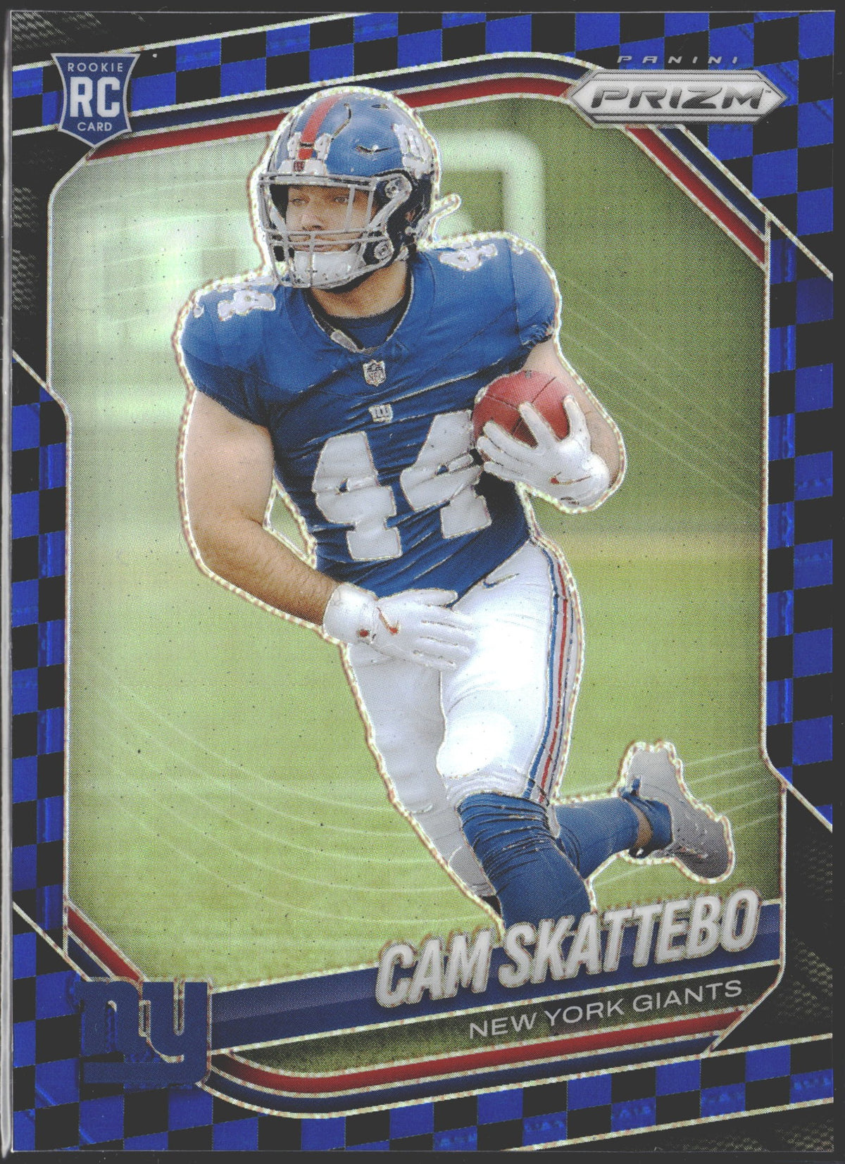 2025 Panini Prizm Rookies Cam Skattebo Black & Blue Checker Prizm #363-1