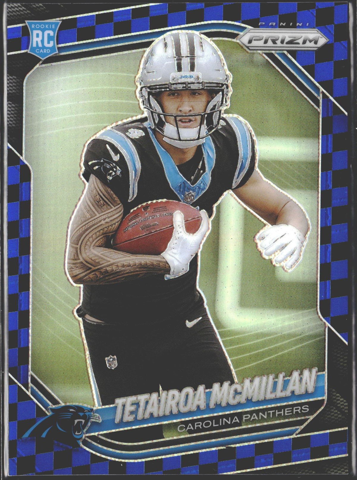 2025 Panini Prizm Rookies Tetairoa McMillan Black & Blue Checker Prizm #311-1