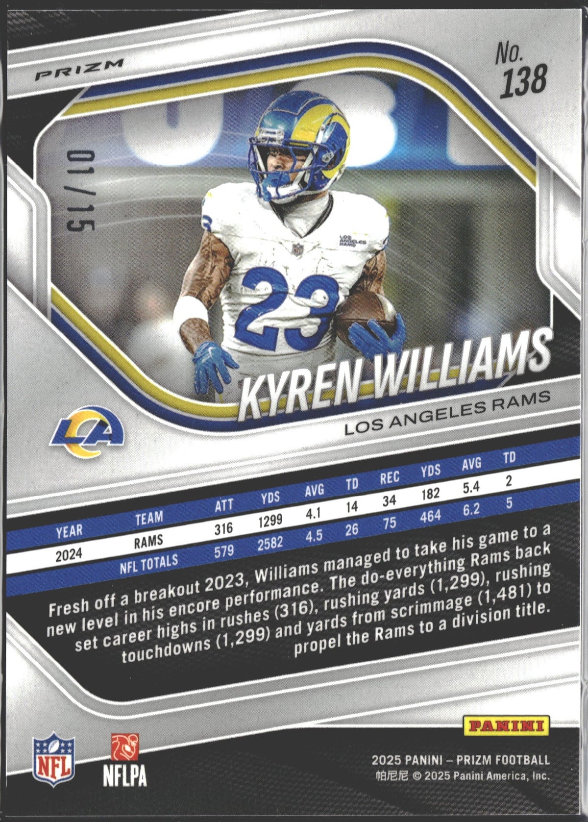 2025 Panini Prizm Kyren Williams Forest Camo Prizm /15 #138-2