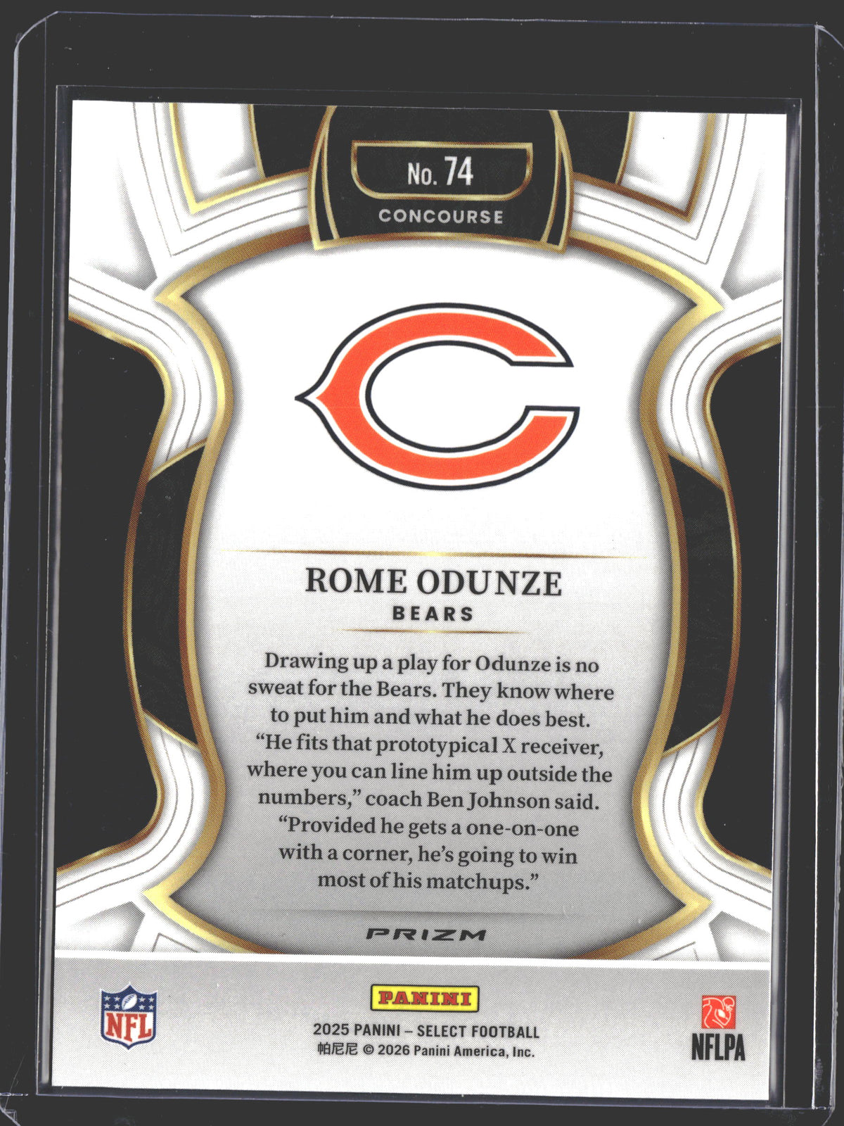 2025 Panini Select Rome Odunze Concourse Zebra Prizm Shock #74 Bears-2