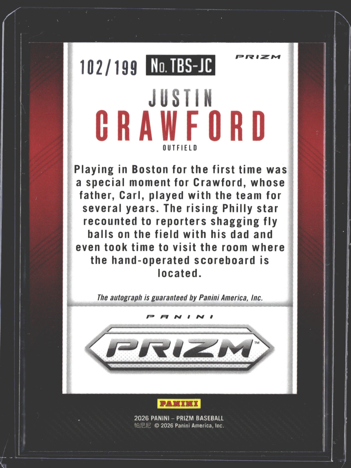 2026 Prizm Justin Crawford Auto /199 TBS-JC-2