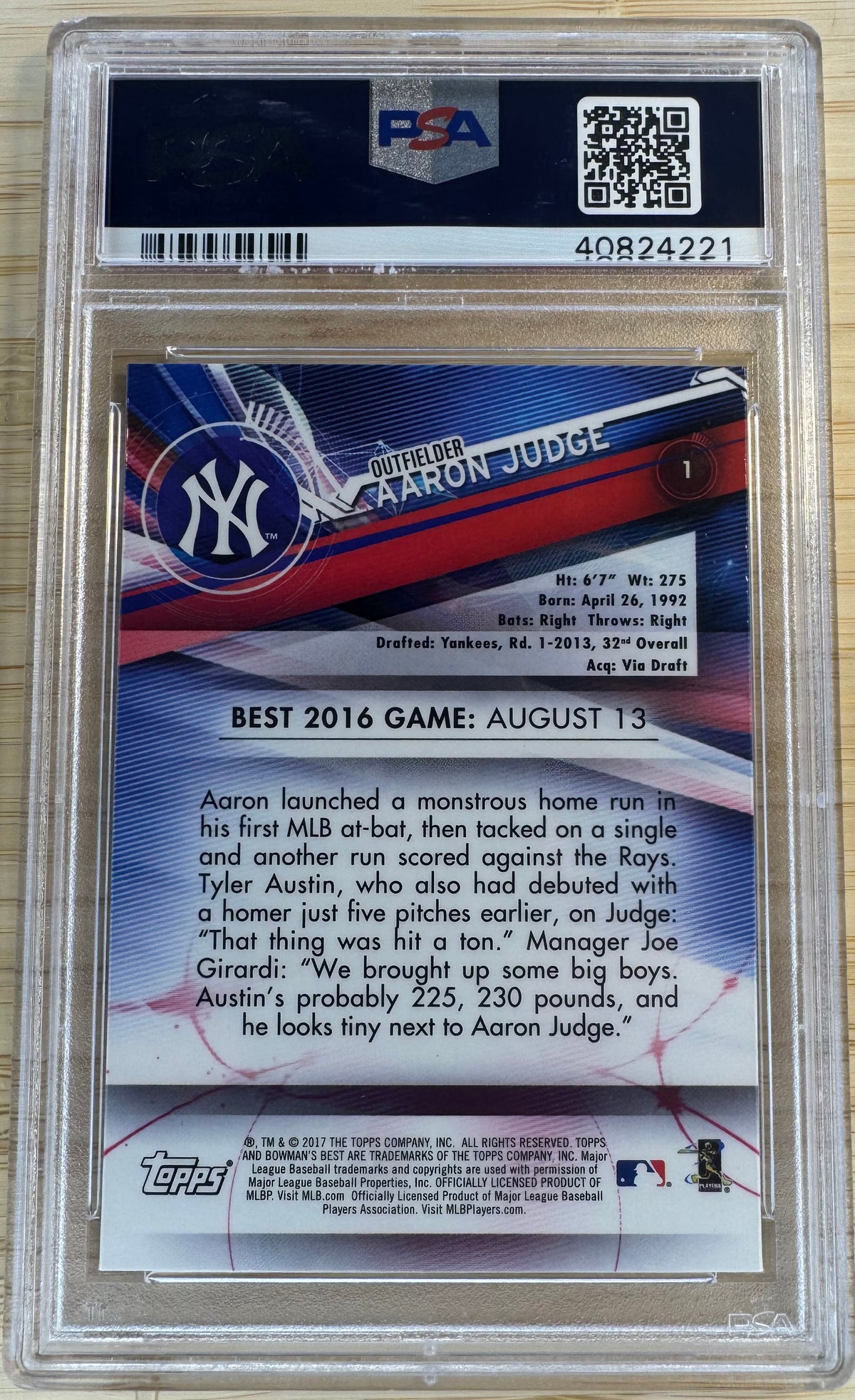 2017 Bowman’s Best Aaron Judge 1 PSA 10-2