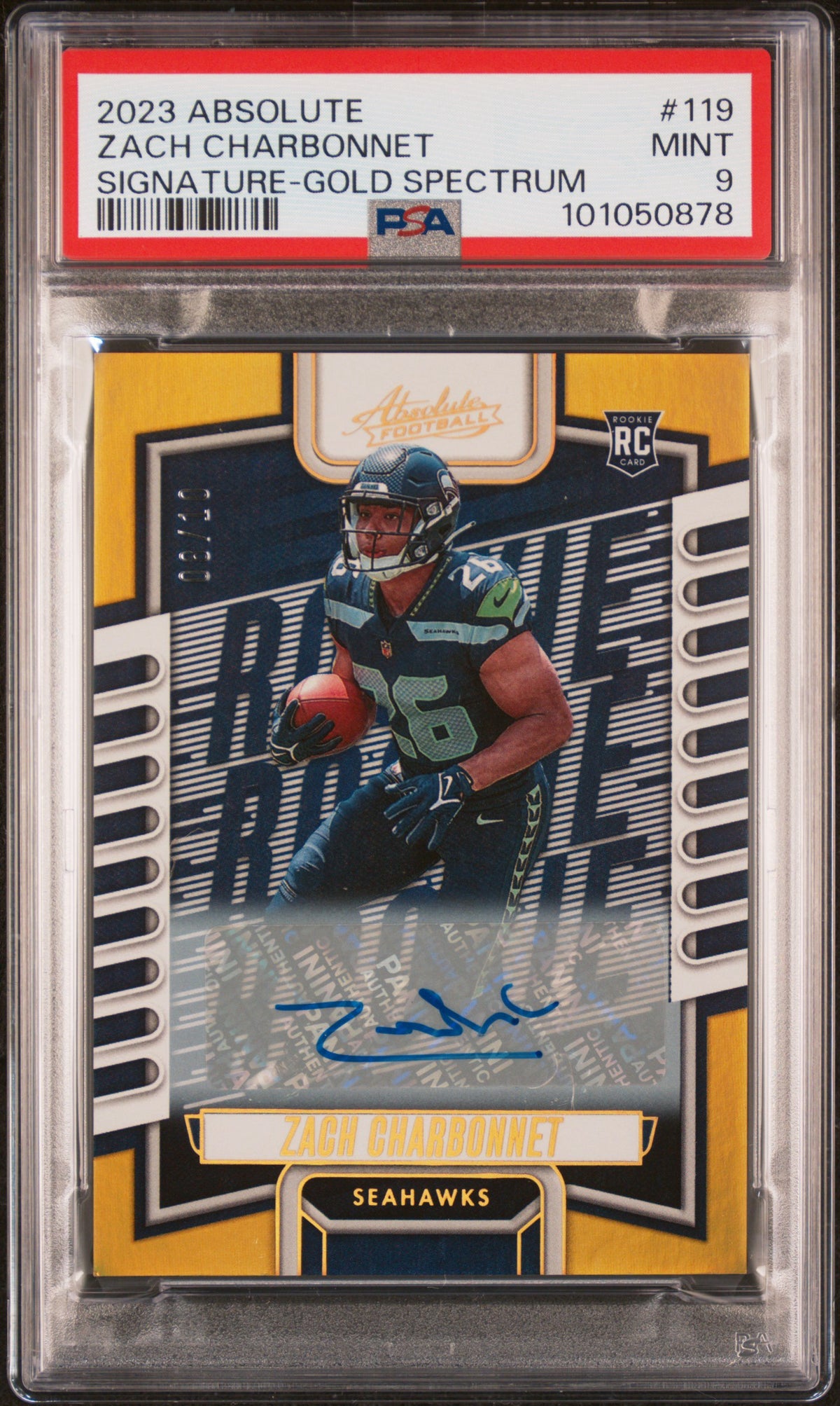 2023 Absolute Zach Charbonnet Signature Gold Spectrum PSA 9 /10 #119