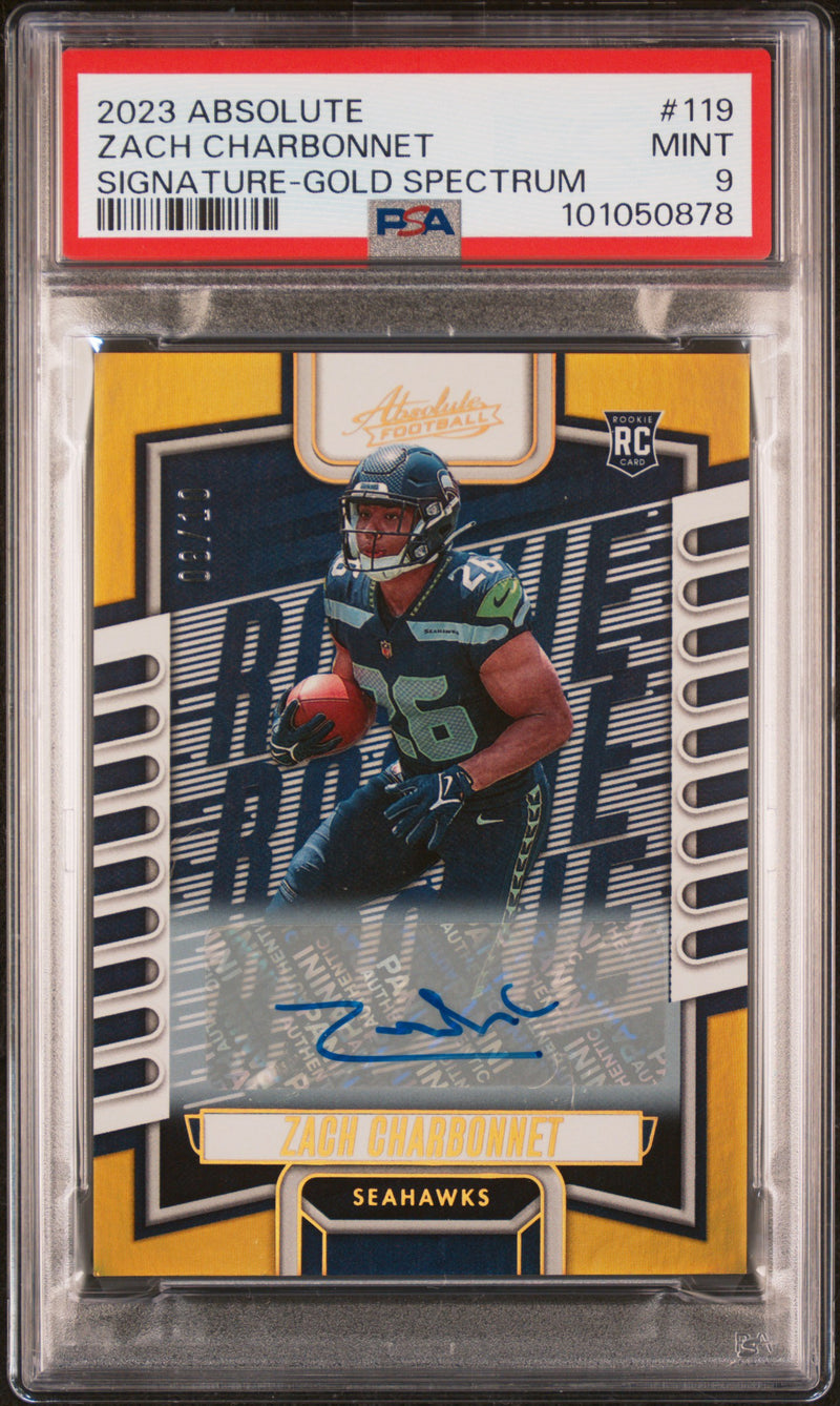 2023 Absolute Zach Charbonnet Signature Gold Spectrum PSA 9 /10 #119-1