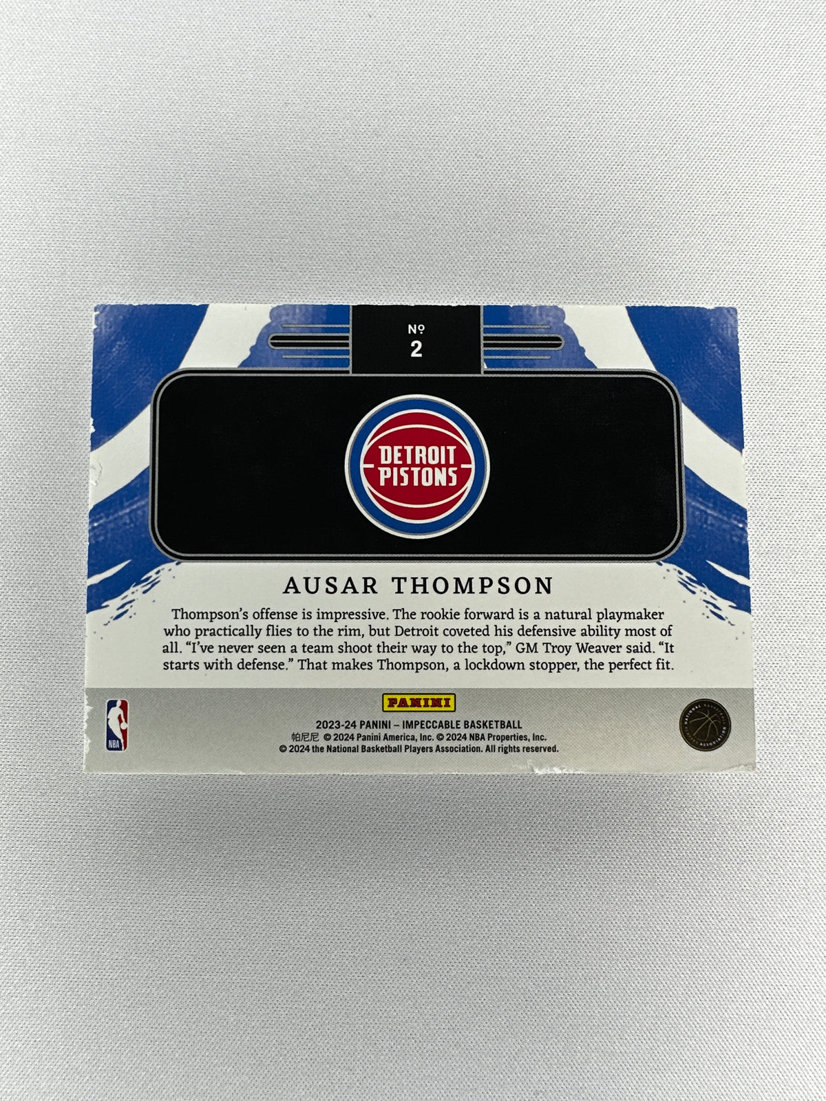 2023 Impeccable Ausar Thompson 1oz Silver Bar Rookie RC #2 /6