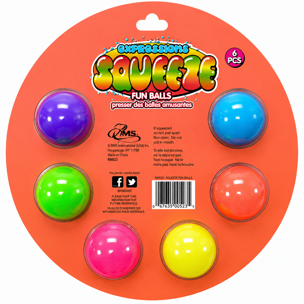 Expressions Rainbow Squeeze Ball Fidget Toys (6pc) – Colorful Stress Relief Sensory Squishy Set